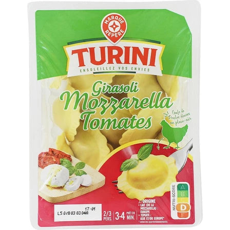 WIODĄCA MARKA Turini Świeże pierożki girasoli z nadzieniem z sera mozzarella i pomidorów 300 g
