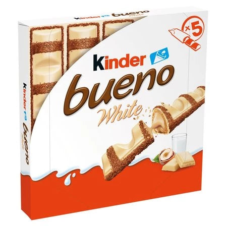 KINDER Bueno White Wafel pokryty białą czekoladą wypełniony nadzieniem (5 sztuk) 97.5 g