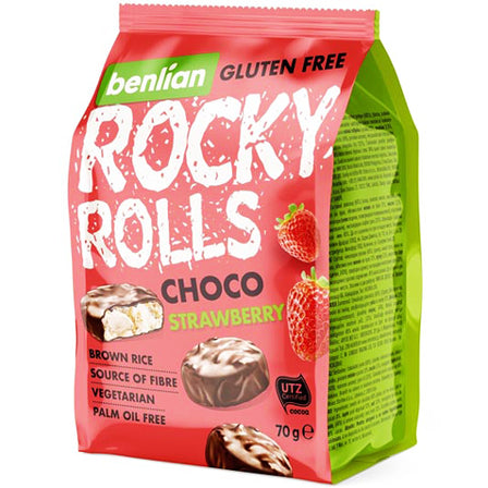 ROCKY ROLLS Wafle ryżowe o smaku truskawkowym w polewie czekoladowej  70 g